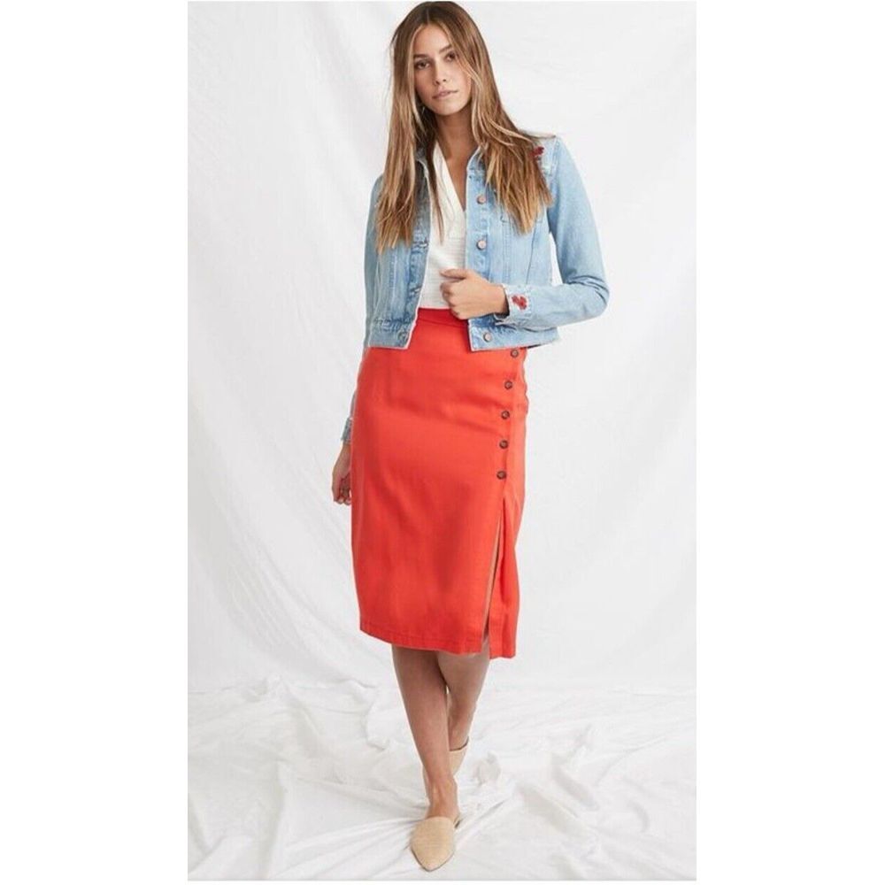 Marine Layer Red Pencil Skirt with Side Buttons